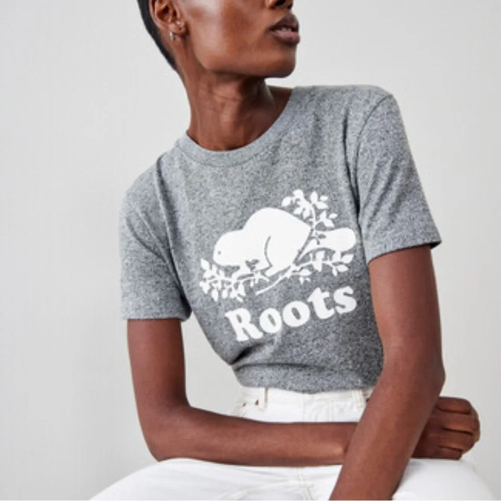 Roots Heather Gray Tee with White Logo - Picture 1 of 5